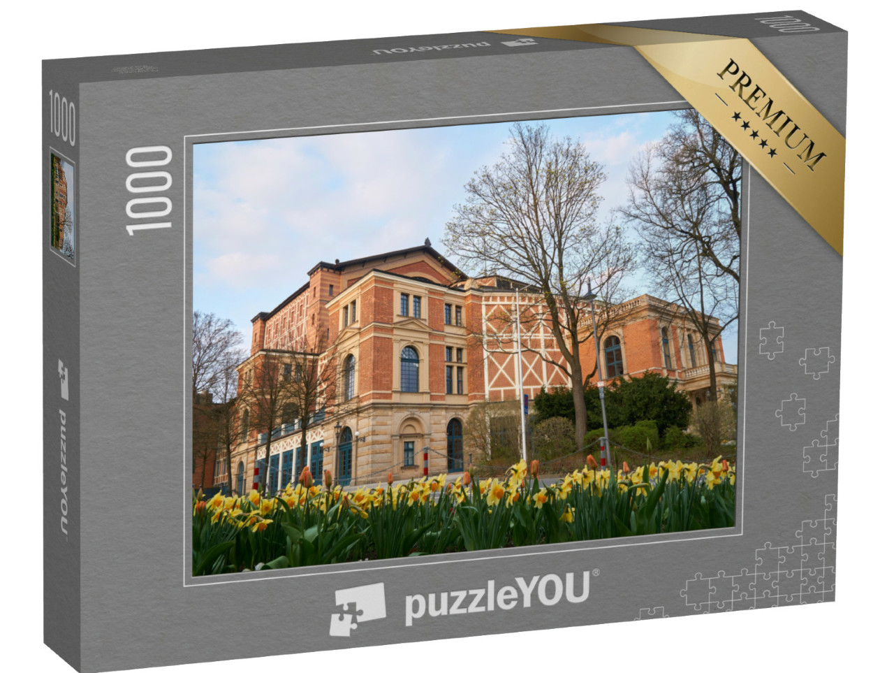 Puzzle 1000 Teile „Frühling am Wagner-Festspielhaus im Sonnenuntergang, Bayreuth“