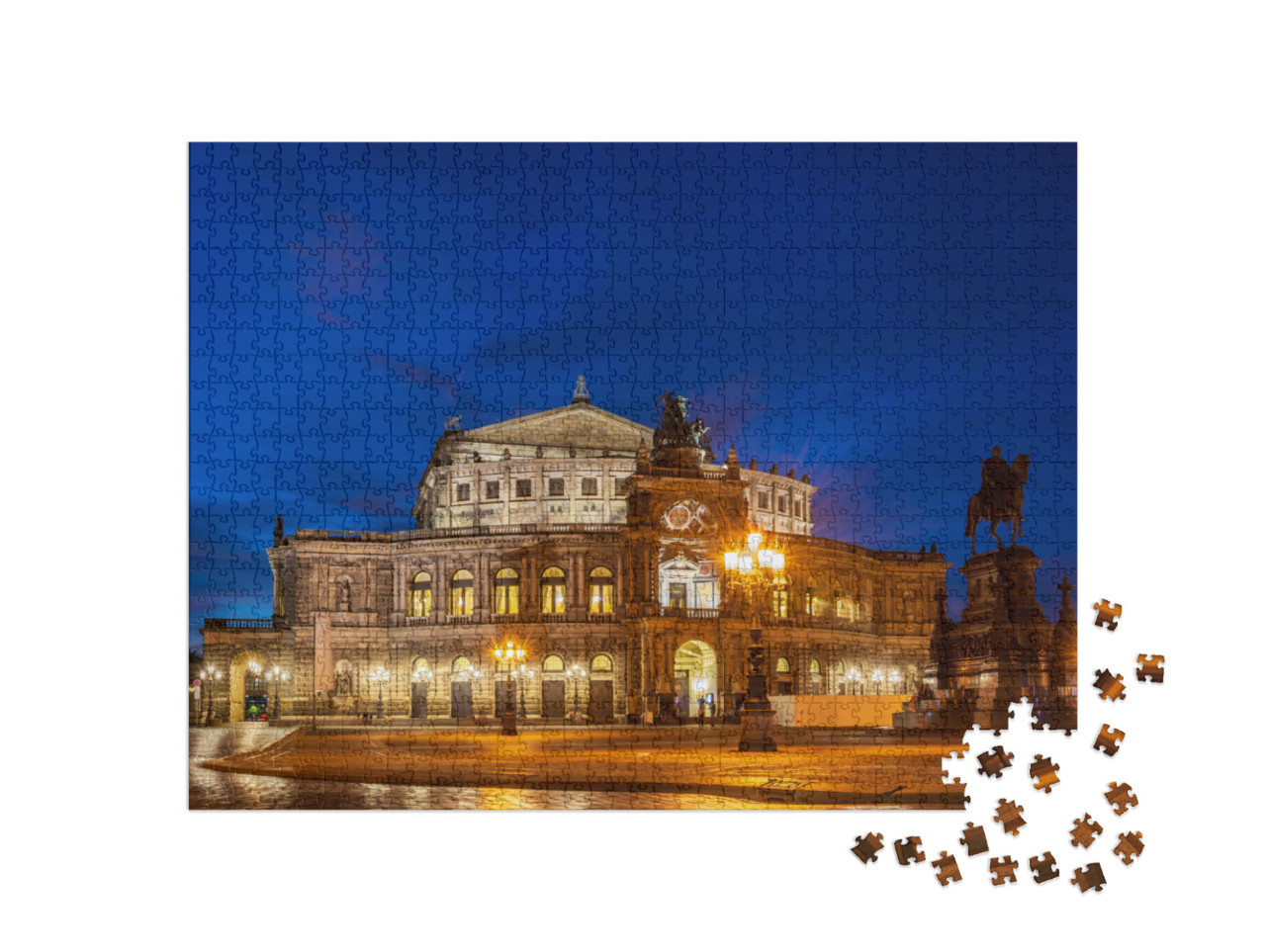 Puzzle 1000 Teile „Hell erleuchtete Semperoper in Dresden zur blauen Stunde“