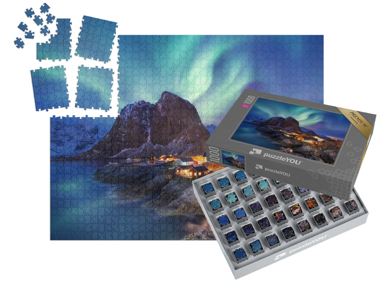 Puzzle „Aurora borealis auf den Lofoten, Norwegen“ | SMART SORTED® 1000 Teile