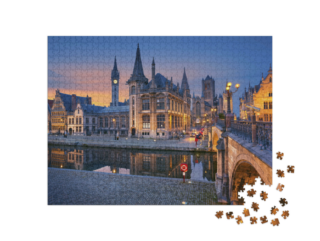 Puzzle 1000 Teile „Abendliche Dämmerung in Gent, Belgien“