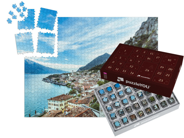 Puzzle-Adventskalender „Wunderschönes Panorama von Limone sul Garda am Gardasee“