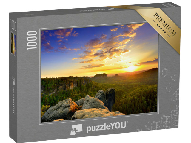 Puzzle 1000 Teile „Sonnenaufgang über dem Nationalpark Sächsische Schweiz“