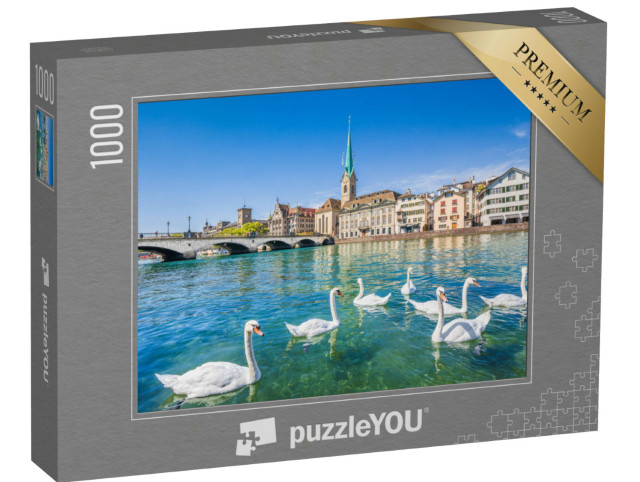 Puzzle 1000 Teile „Wunderschöne Schwäne auf dem Limmat bei Zürich, Schweiz“