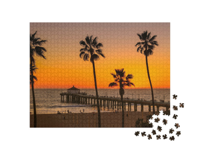 Puzzle 1000 Teile „Manhattan Beach im Sonnenuntergang, Los Angeles, USA“