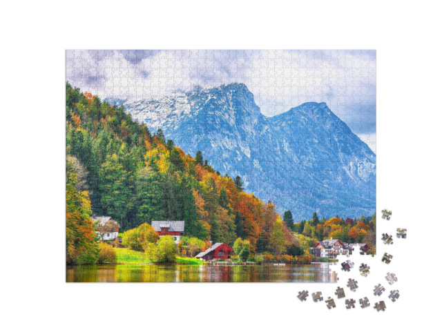 Puzzle 1000 Teile „Idyllische Herbstszene am Grundlsee, Steiermark, Österreich“