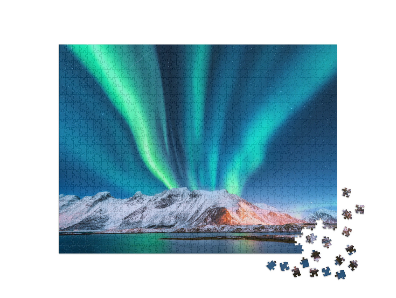 Puzzle 1000 Teile „Polarlicht über Norwegen mit Sternenhimmel“