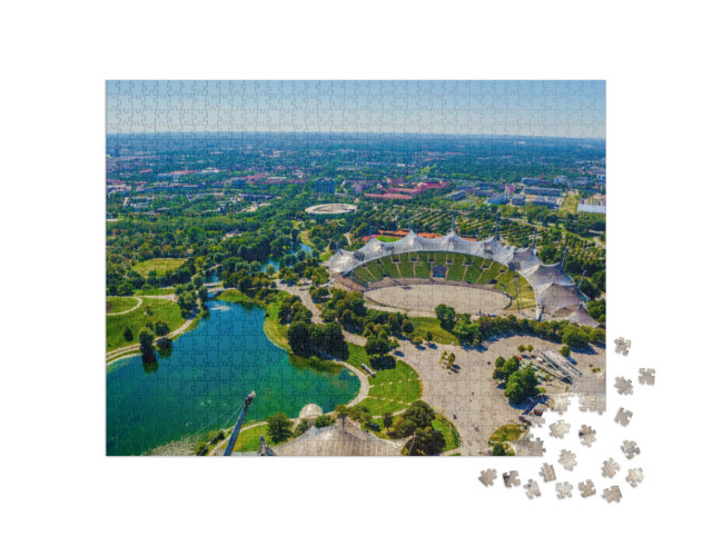 Puzzle 1000 Teile „Luftaufnahme des Olympiaparks in München“