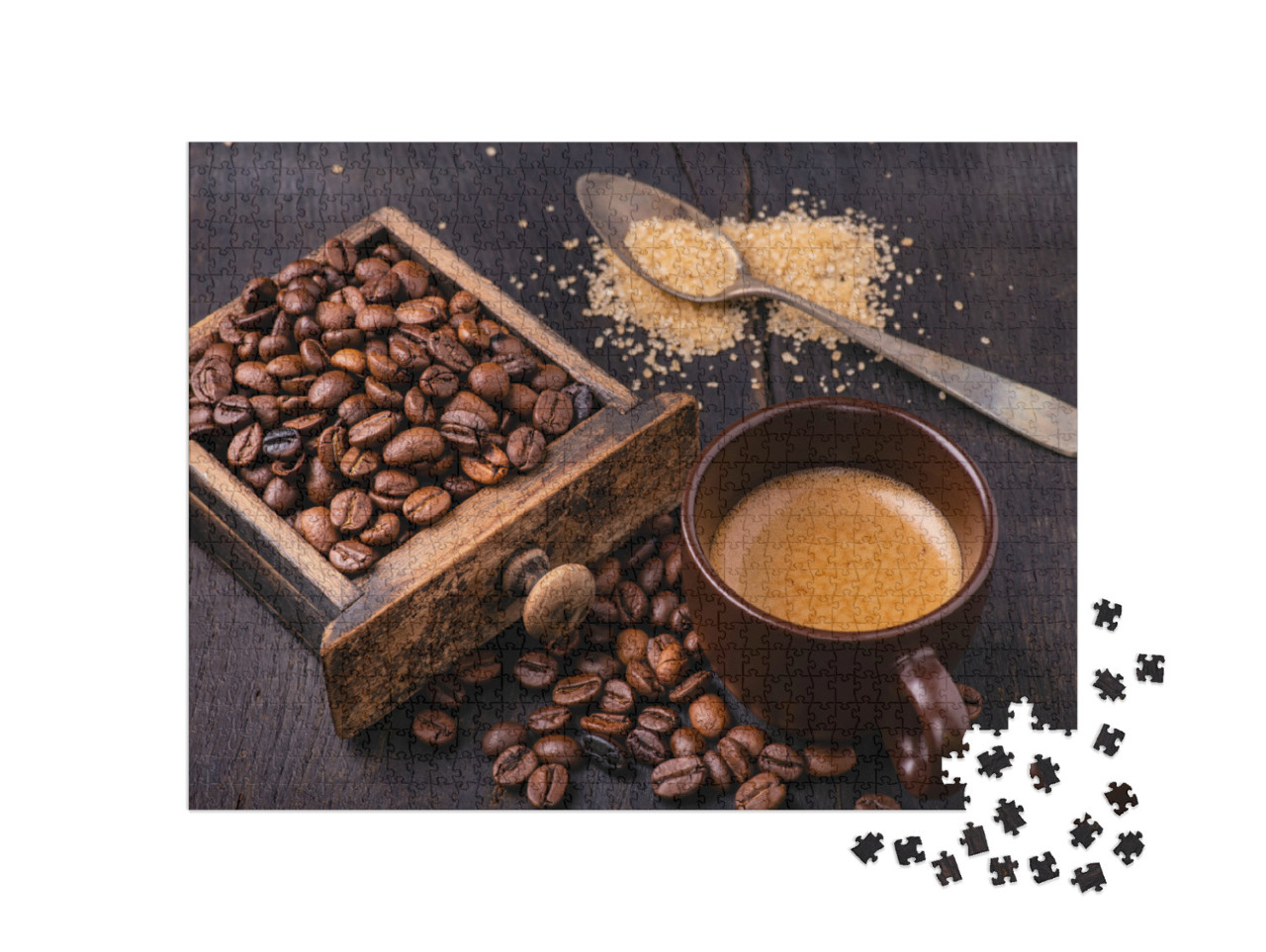 Puzzle 1000 Teile „Kaffee, brauner Zucker und Kaffeebohnen“
