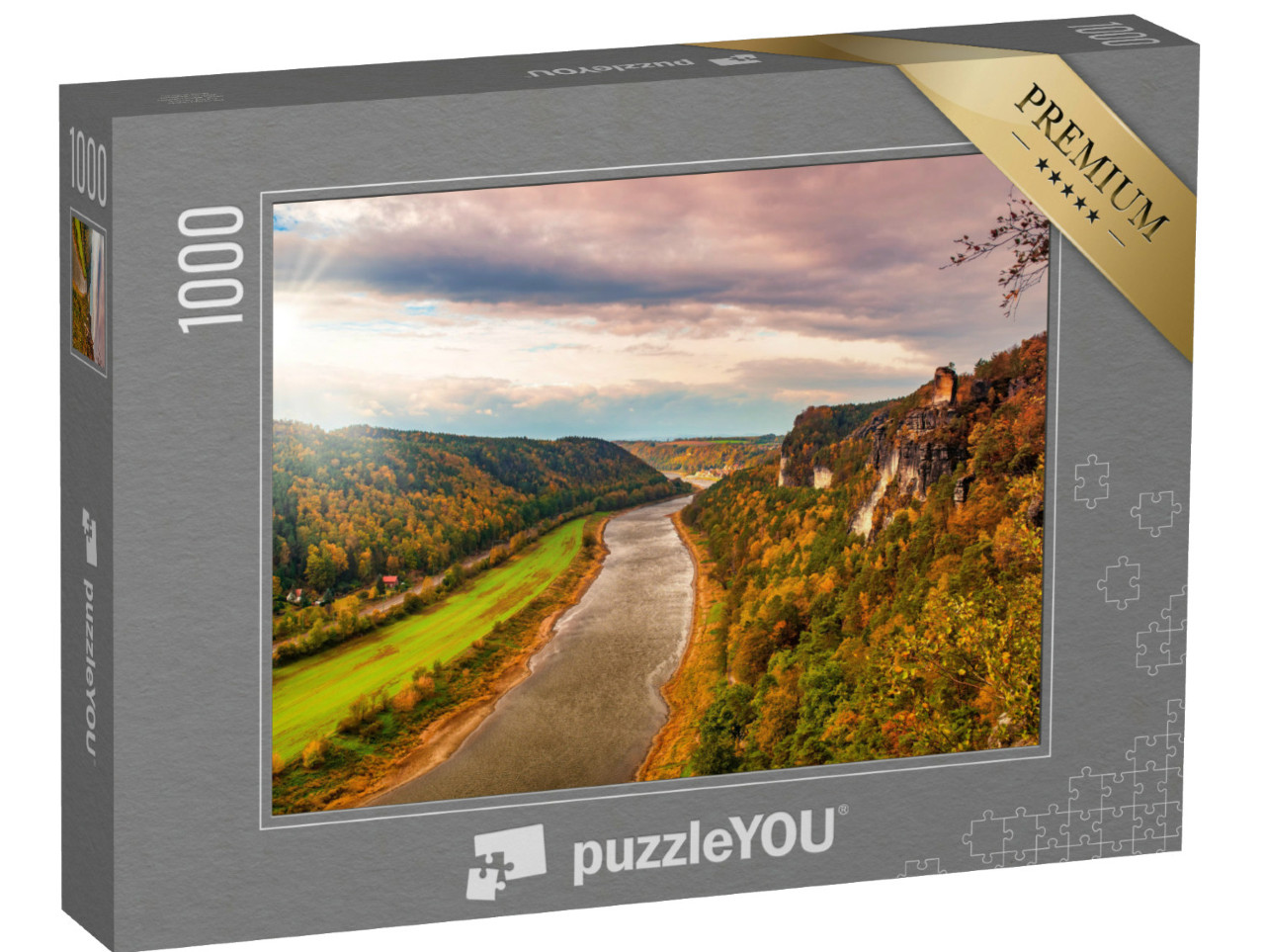 Puzzle 1000 Teile „Elbtal nahe dem Kurort Rathen, Sachsen, Elbsandsteingebirge“
