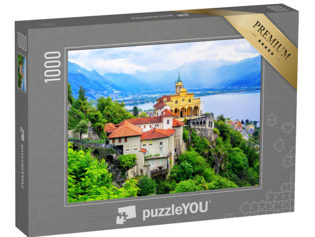 Puzzle 1000 Teile „Wunderschöne Kirche der Madonna del Sasso über dem Lago Maggiore, Schweiz“