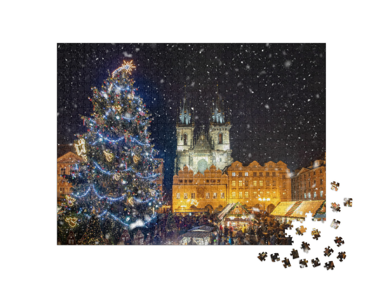 Puzzle 1000 Teile „Schöner Blick auf den Altstädter Ring mit Weihnachtsmarkt, Prag bei Nacht“