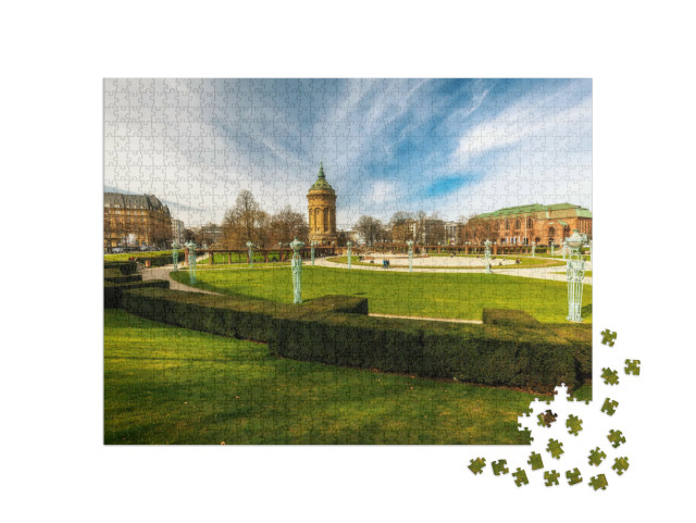 Puzzle 1000 Teile „Wasserturm mit Park in Mannheim“