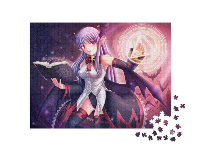 Puzzle 1000 Teile „Eine Hexe im Anime-Stil spricht einen Zauberspruch“