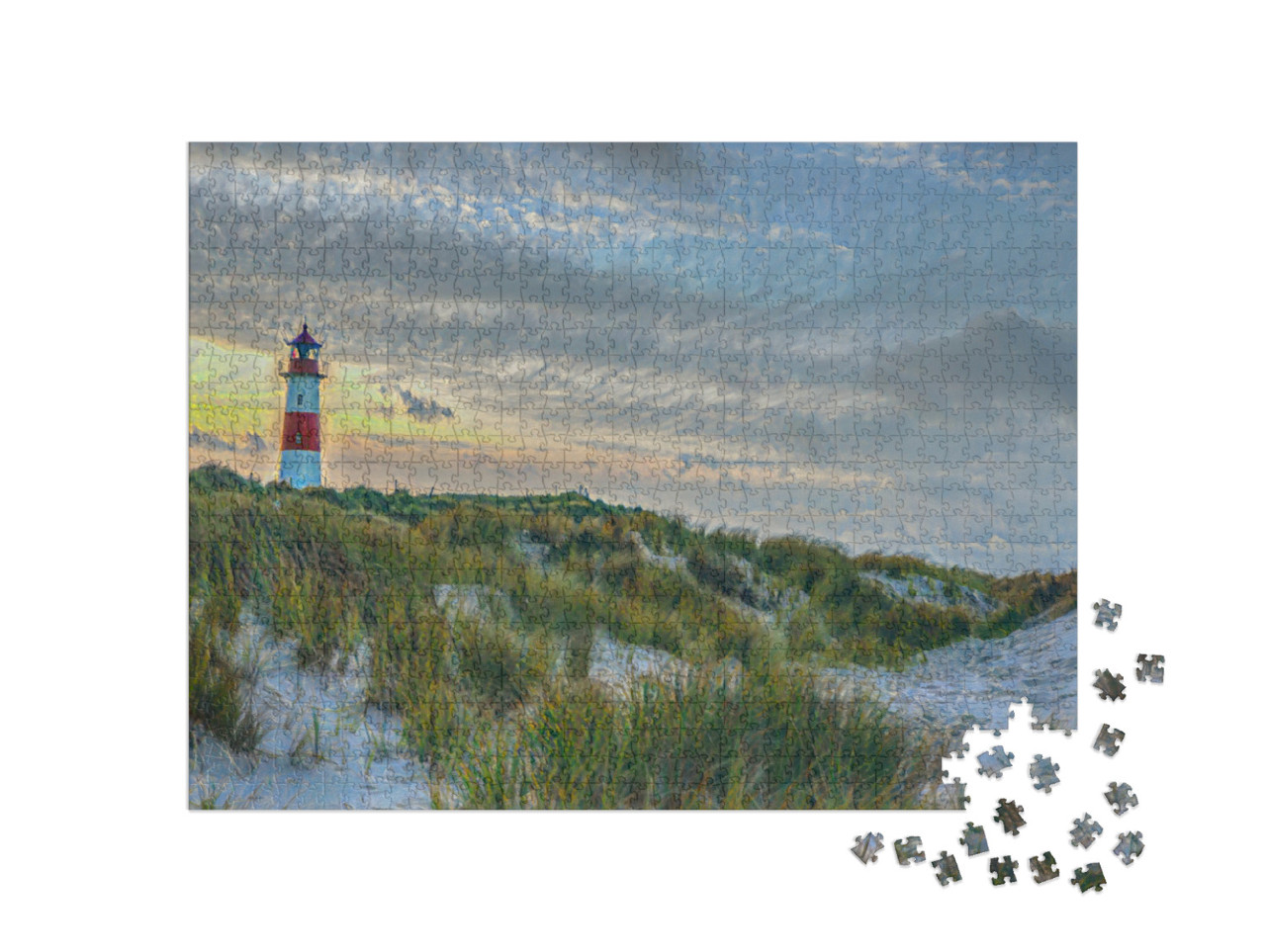 Puzzle 1000 Teile „im Kunst-Stil von Claude Monet - Nordischer Leuchtturm auf Sylt - Puzzle-Kollektion Künstler & Gemälde“