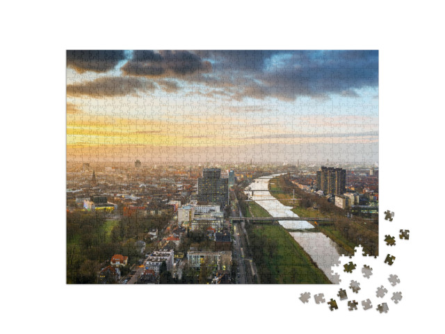 Puzzle 1000 Teile „Mannheim und Ludwigshafen am Abend“