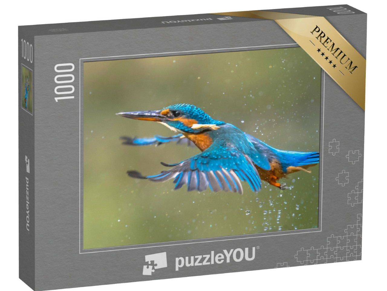 Puzzle 1000 Teile „Der Eisvogel fliegt nach dem Auftauchen aus dem Wasser“