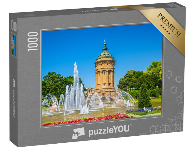 Puzzle 1000 Teile „Springbrunnen und Wasserturm auf dem Friedrichsplatz, Mannheim“