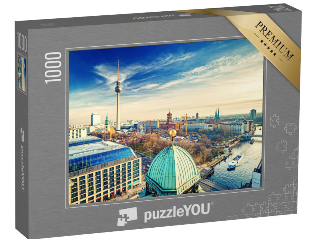 Puzzle 1000 Teile „Luftaufnahme auf Alexanderplatz und Spree, Berlin, Deutschland“