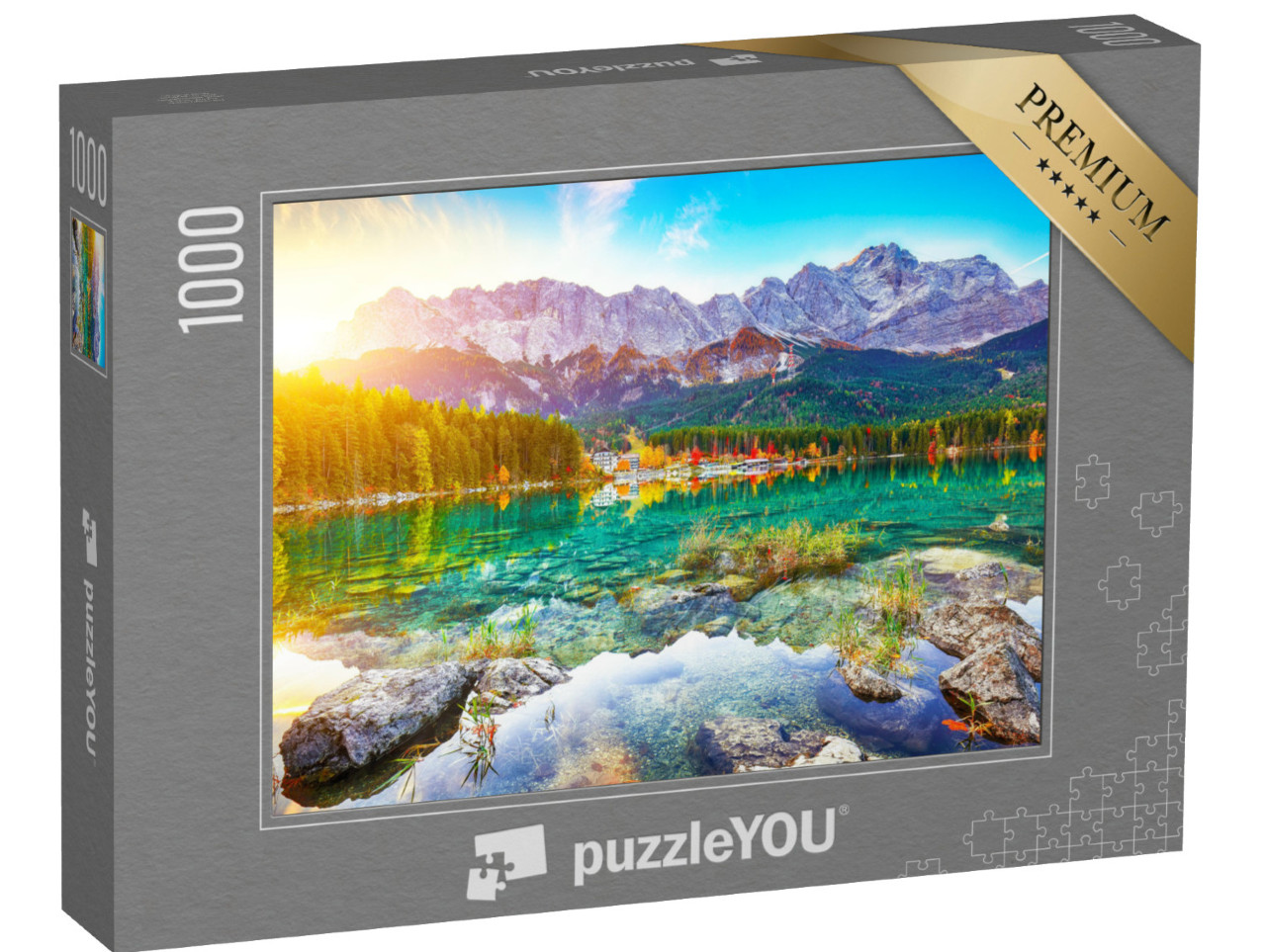 Puzzle 1000 Teile „Der Eibsee vor dem Zugspitzgipfel bei Garmisch-Partenkirchen“