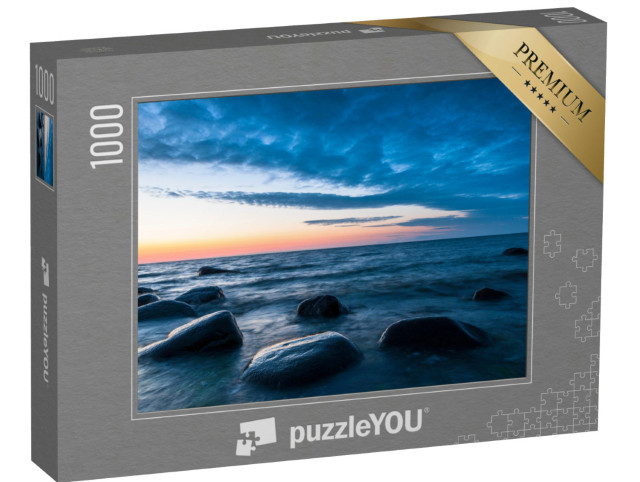 Puzzle 1000 Teile „Felsbrocken am Strand bei Abendstimmung im Nationalpark Jasmund auf Rügen“