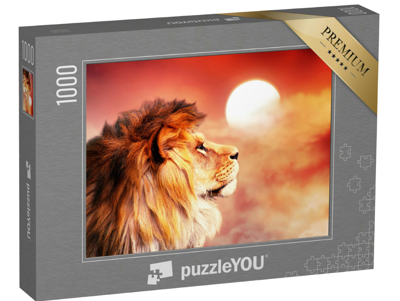 Puzzle 1000 Teile „Afrikanischer Löwe im glühenden Sonnenuntergang“