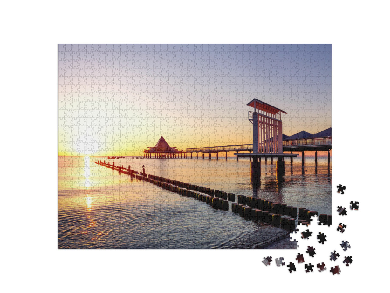 Puzzle 1000 Teile „Abend über der Seebrücke Heringsdorf, Insel Usedom“