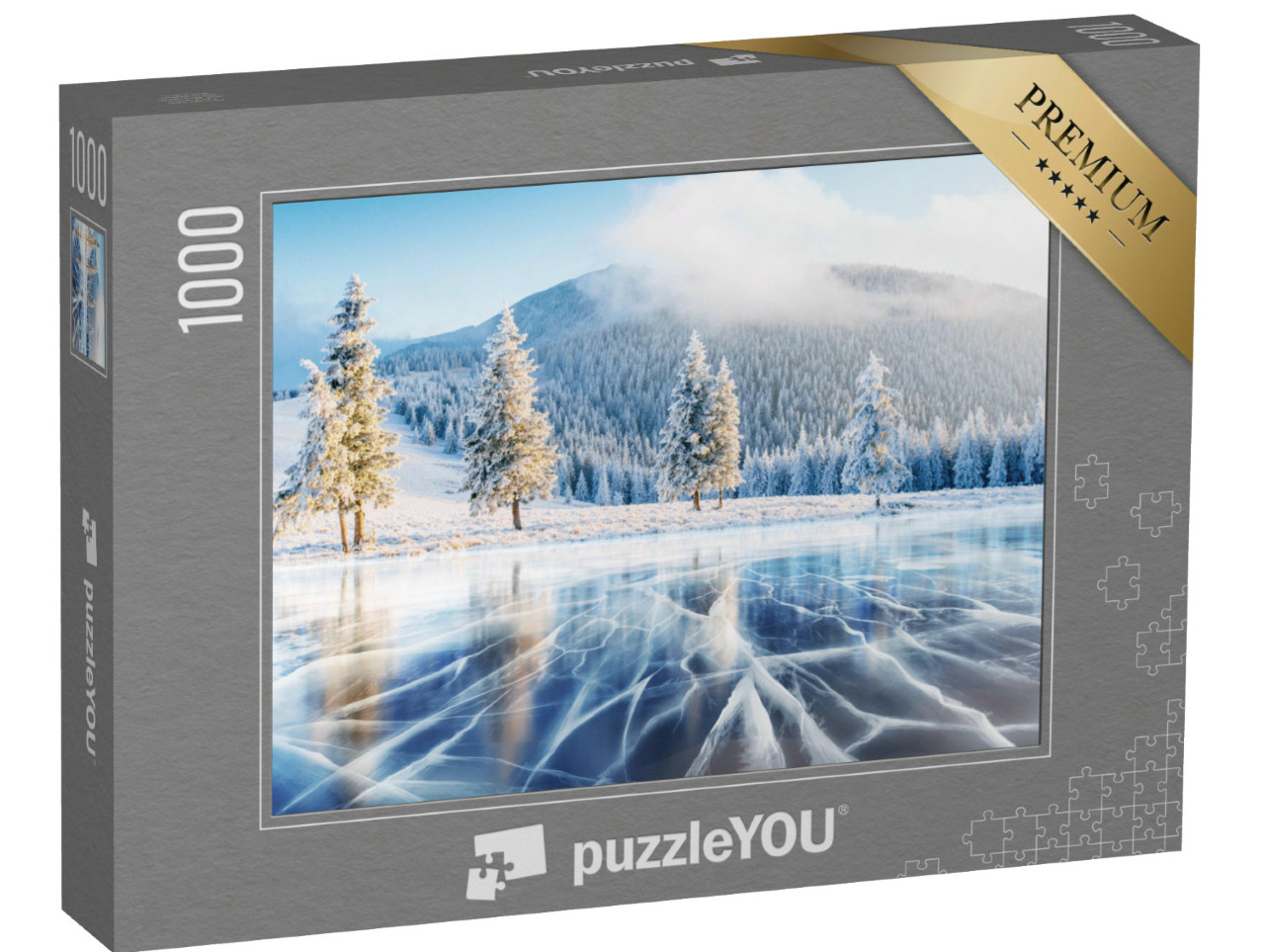 Puzzle 1000 Teile „Risse auf der Oberfläche eines gefrorenen Sees in den Karpaten“
