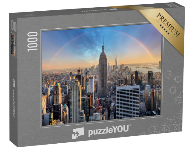 Puzzle 1000 Teile „New York City Skyline mit Wolkenkratzern und Regenbogen“