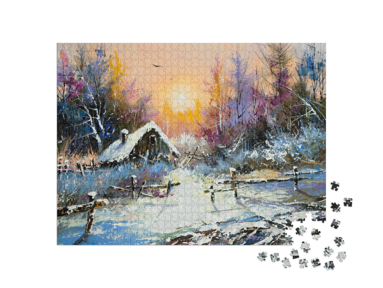 Puzzle 1000 Teile „Ölgemälde: Ländliche Winterlandschaft“