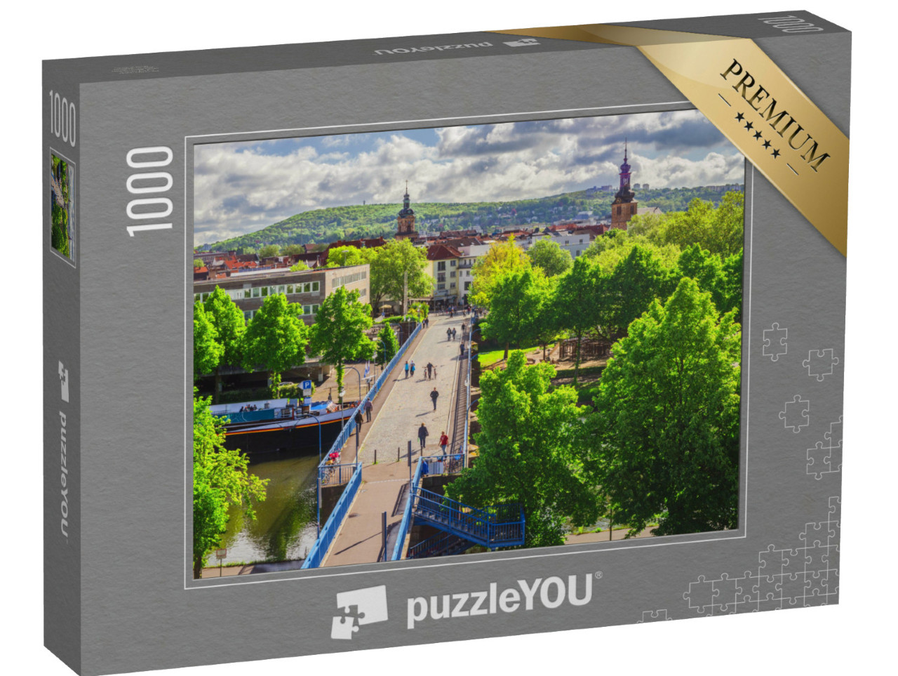 Puzzle 1000 Teile „Saarbrücken: alte Brücke und Altstadt, Saarland, Deutschland“