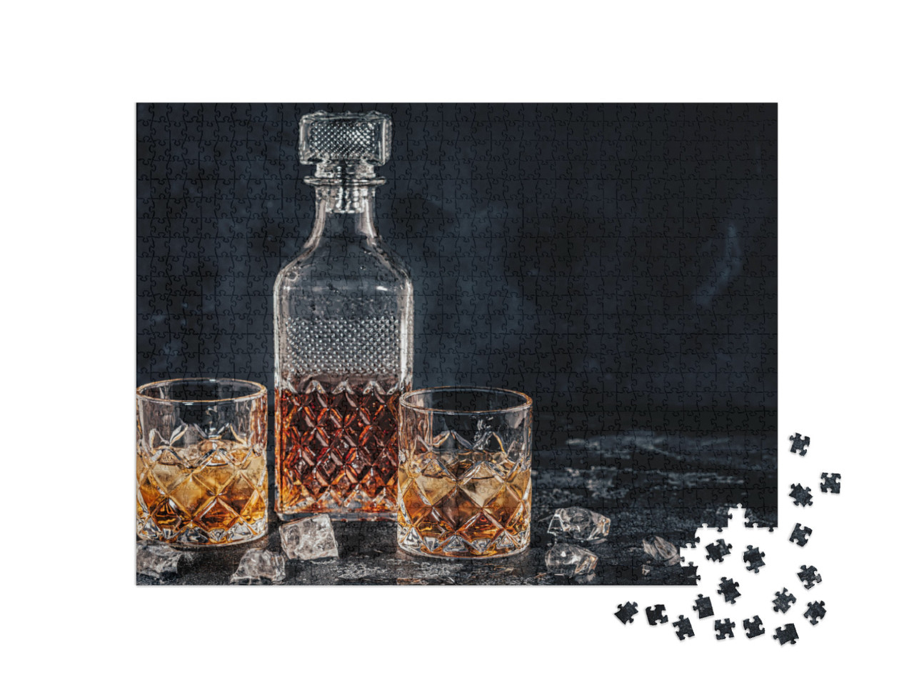 Puzzle 1000 Teile „Whiskey-Gläser mit einem quadratischen Dekanter “