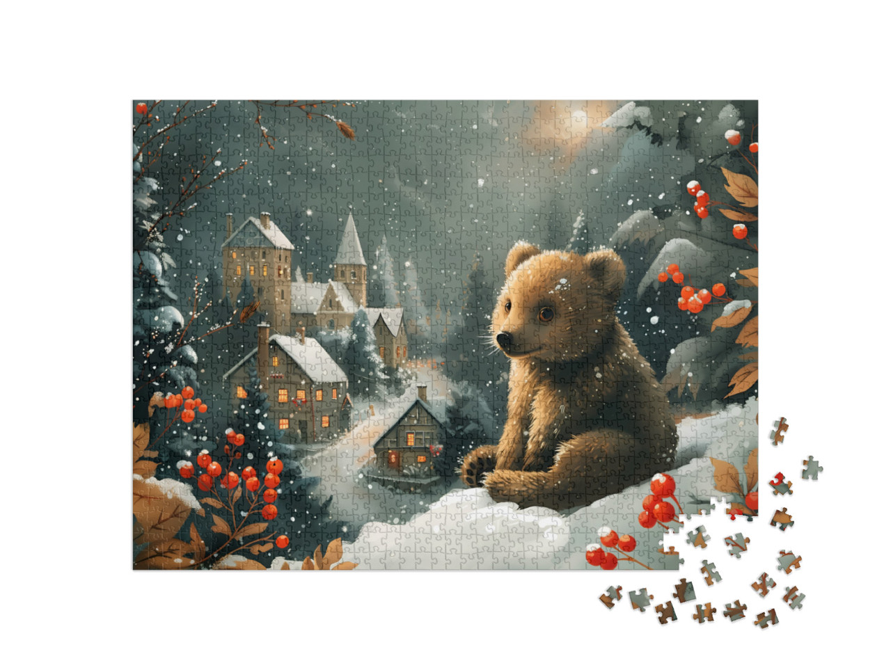 Puzzle 1000 Teile „Kleiner Bär genießt den Weihnachtszauber“