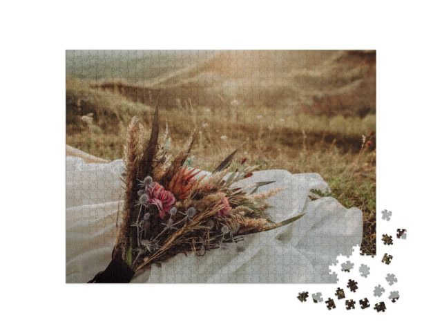 Puzzle 1000 Teile „Hochzeitsstrauß im Boho-Stil aus Wildblumen“