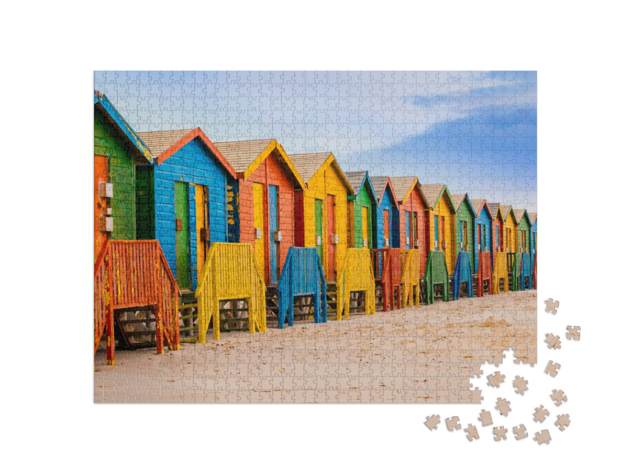 Puzzle 1000 Teile „Reihe von bunten Badehütten am Muizenberg Strand, Kapstadt, Südafrika“