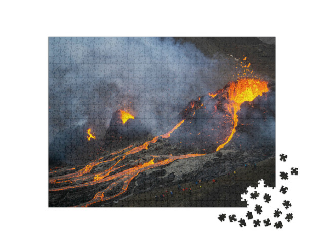 Puzzle 1000 Teile „Vulkanausbruch im Fagradalsfjall, Südwestisland, im März 2021“
