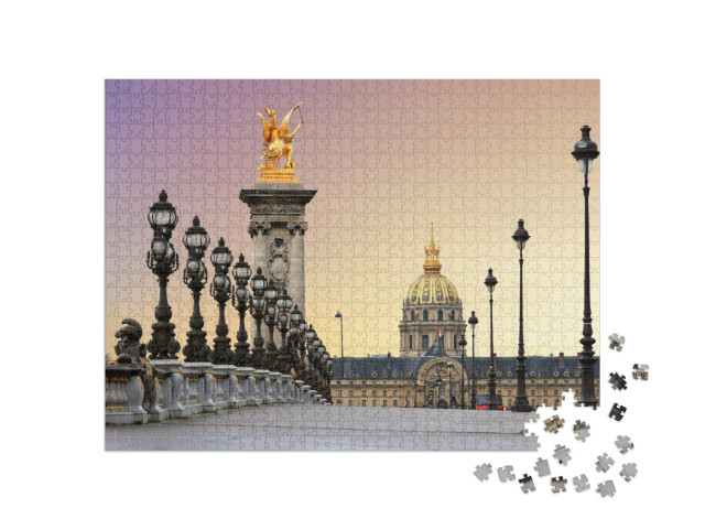 Puzzle 1000 Teile „Sonnenaufgang an der Pont Alexandre, Paris, Frankreich“
