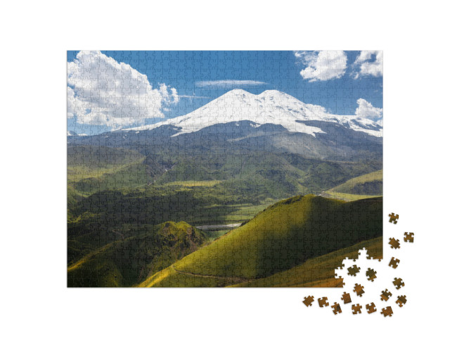 Puzzle 1000 Teile „Grüne Hügel am Elbrus, Nordkaukasus, Russland“