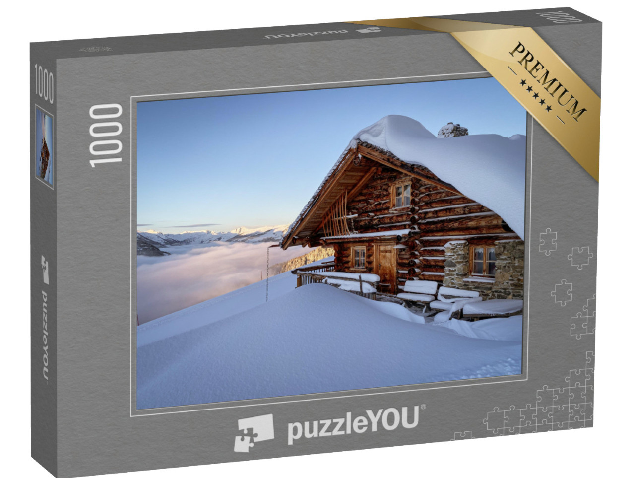 Puzzle 1000 Teile „Berghütte im Skigebiet von Saalbach Hinterglemm in den österreichischen Alpen“