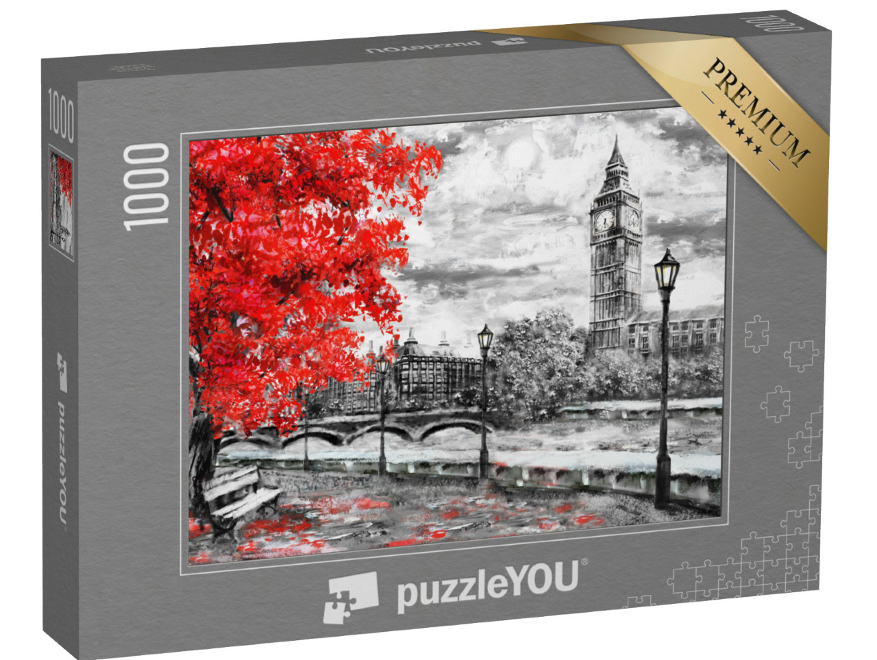 Puzzle 1000 Teile „Ölgemälde auf Leinwand: Londoner Straße mit Big Ben“