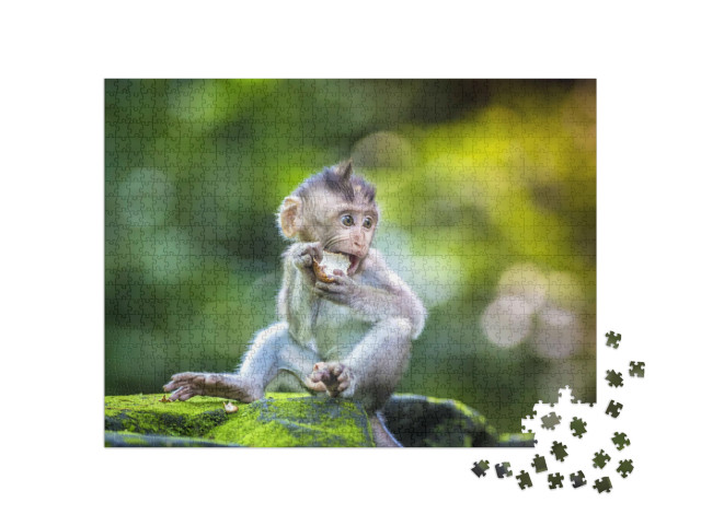 Puzzle 1000 Teile „Kleiner Baby-Affe im Affenwald von Ubud, Bali, Indonesien“