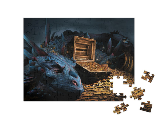 Puzzle 100 Teile „Fantasy-Szene mit blauem Drachen“