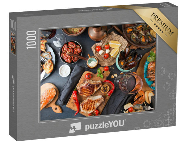 Puzzle 1000 Teile „Fleisch und Meeresfrüchte vom Grill mit Gemüse“