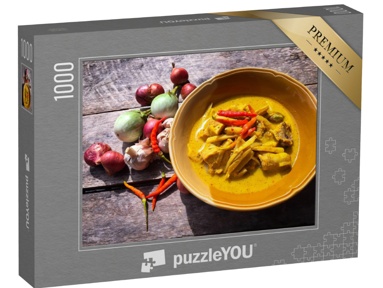 Puzzle 1000 Teile „Kokosnuss-Curry-Huhn mit Bambussprossen aus Thailand“