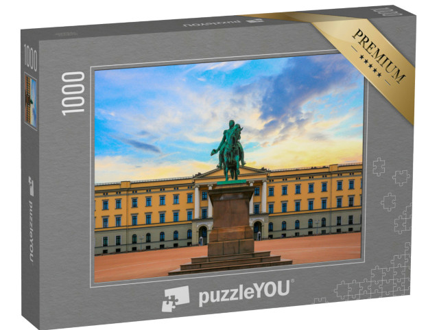 Puzzle 1000 Teile „Königspalast und Statue von König Karl Johan bei Sonnenuntergang, Oslo“