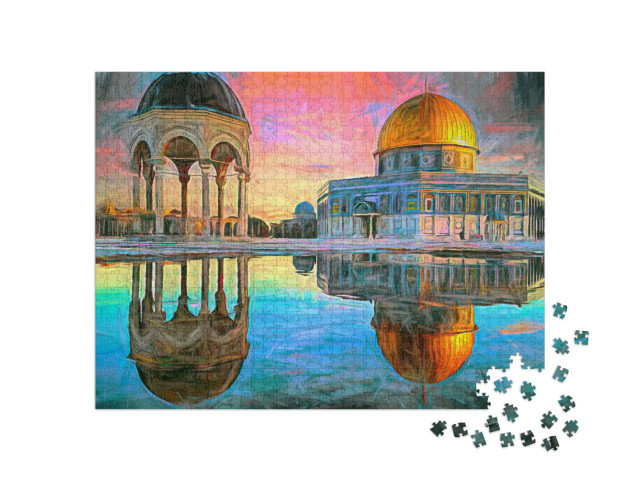 Puzzle 1000 Teile „Gemälde von Jerusalem, Stadt auf dem Tempelberg“