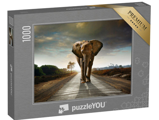 Puzzle 1000 Teile „Elefant auf einer Straße“