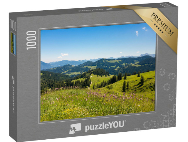 Puzzle 1000 Teile „Bayerische Alpen mit Bergblick und Wiesen im Allgäu, Deutschland“