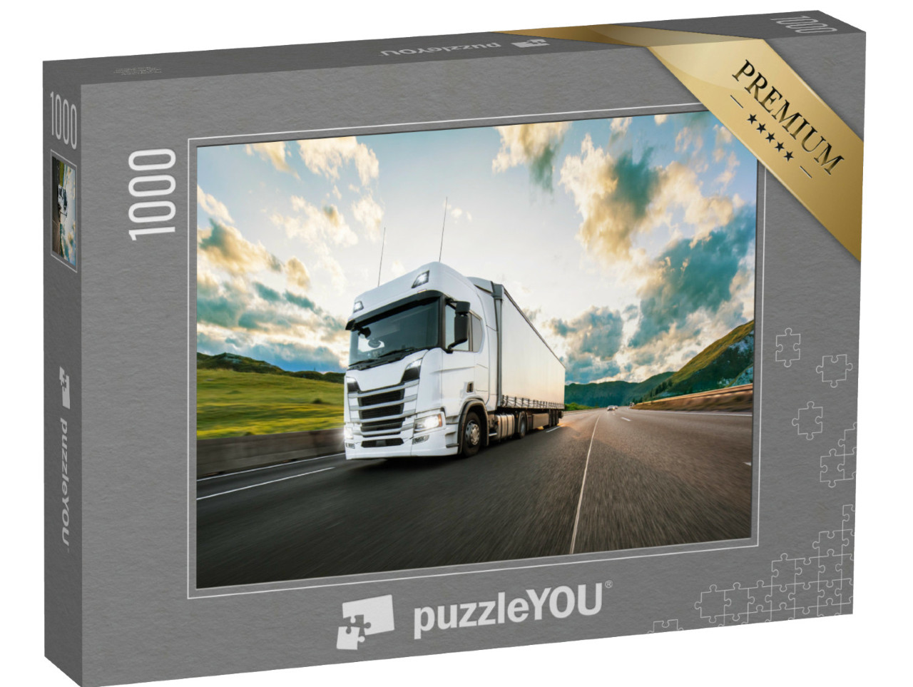Puzzle 1000 Teile „LKW mit Container auf der Autobahn“