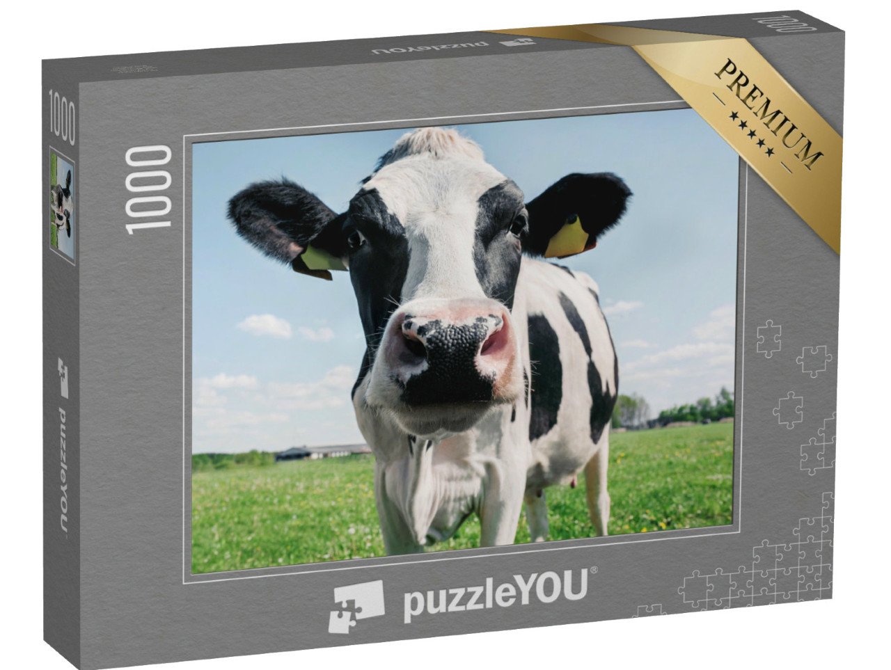 Puzzle 1000 Teile „Nahaufnahme einer schwarz-weißen Kuh“