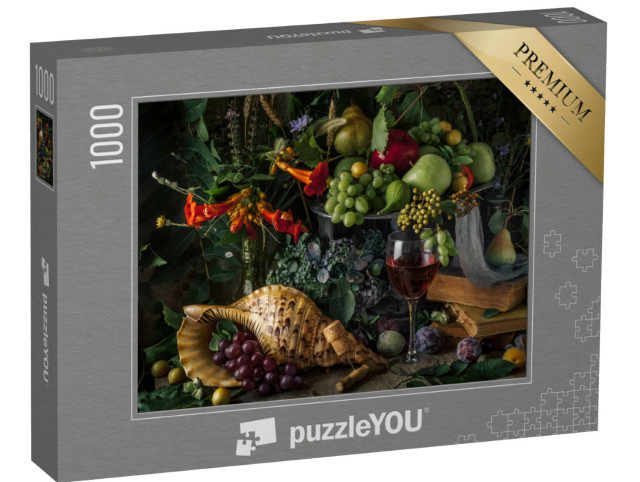 Puzzle 1000 Teile „Stillleben mit Obst und einem Glas Rotwein“